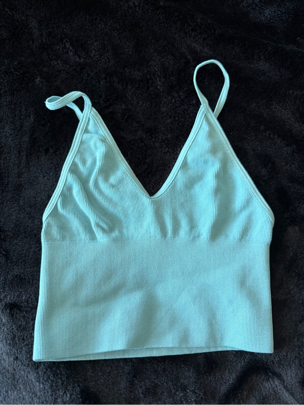 Aritzia Talula Light Blue Ribbed V-Neck Crop Cami